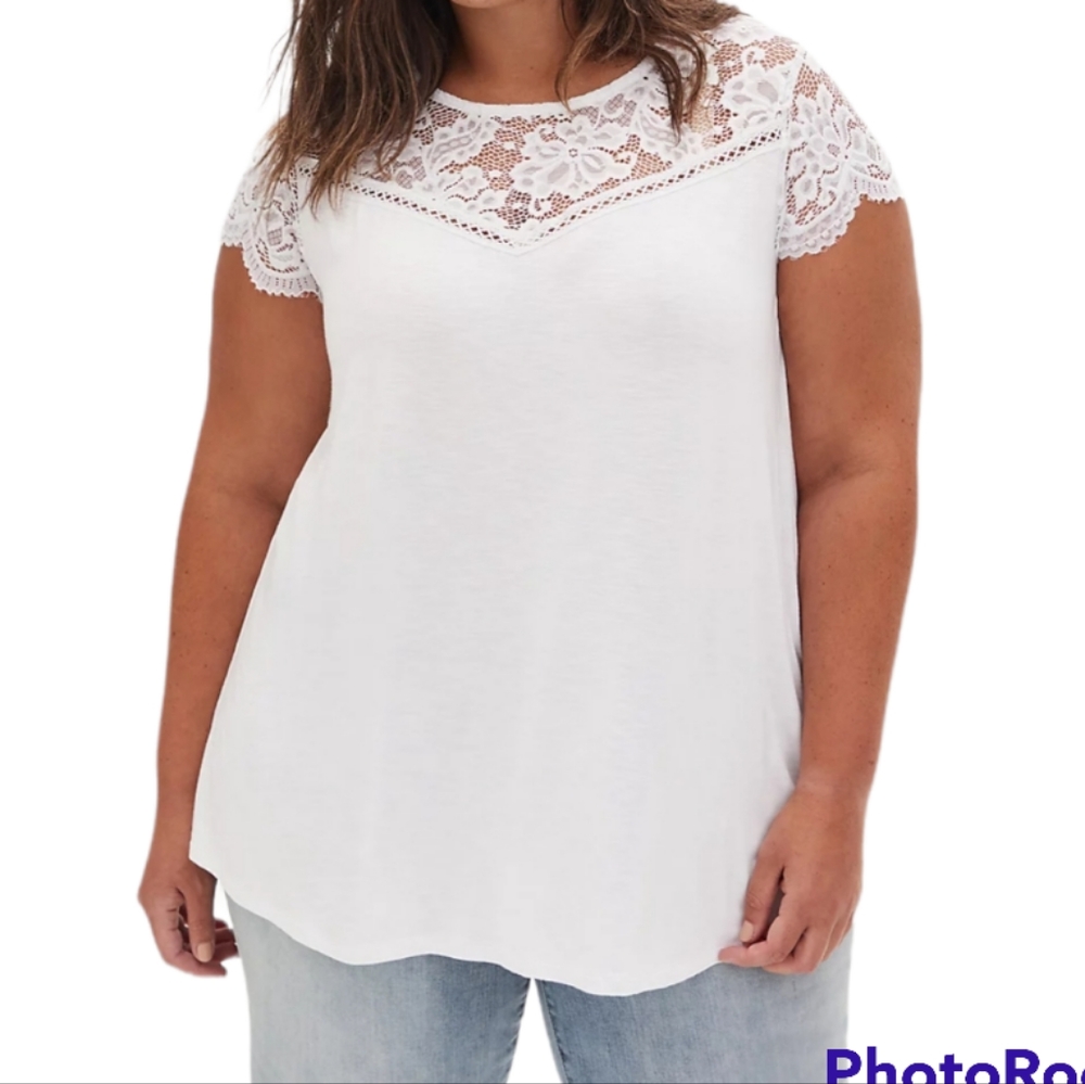 Torrid white lace cap sleeve super soft knit top